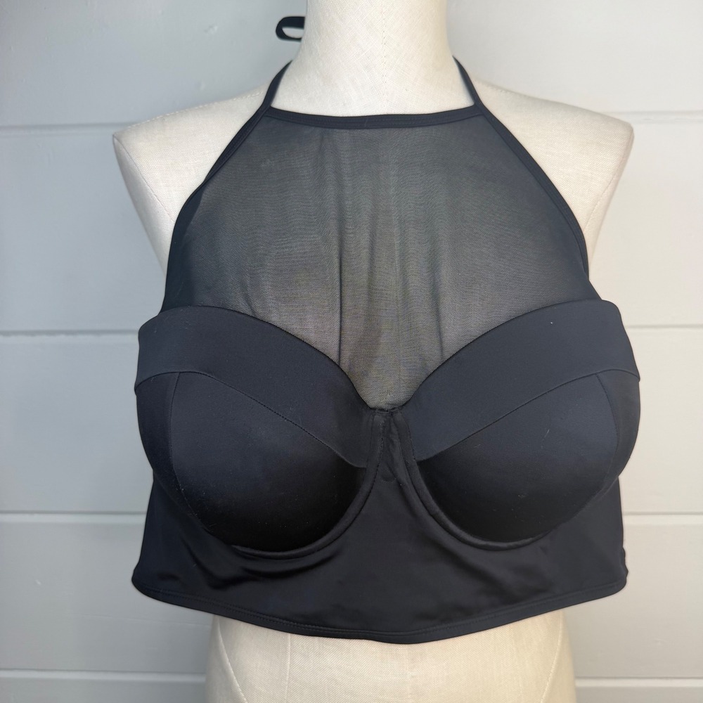 Torrid 3X Black Underwire Push Up High Neck Bikini Top Halter Vixen